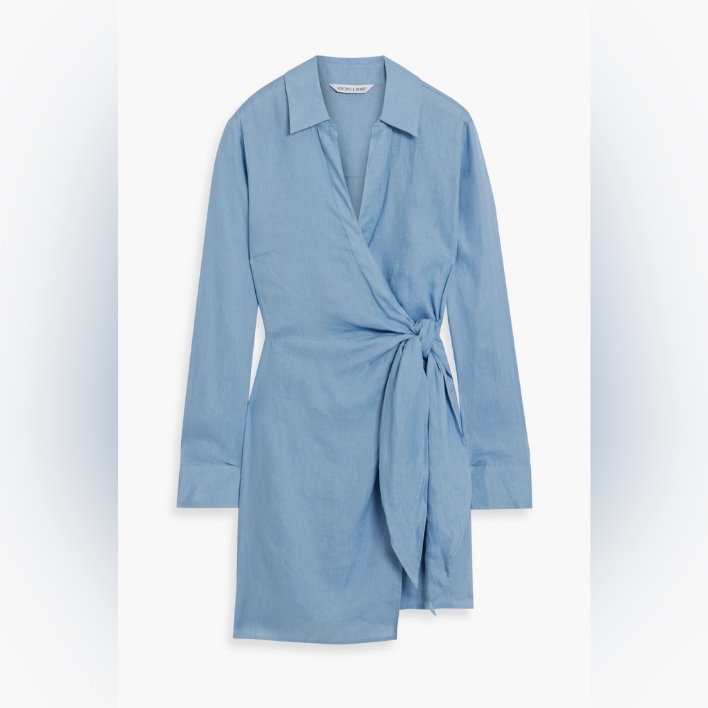 Veronica Beard 100% Linen Mini Tie Wrap Collared Lavella Blue Dress Nwt 00